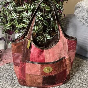 COACH Vintage Ergo XL Suede Patchwork/Burgundy Bag